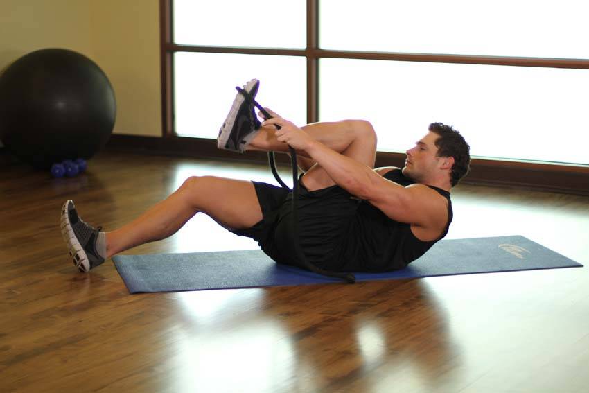 Band-assisted hamstring stretch: start position