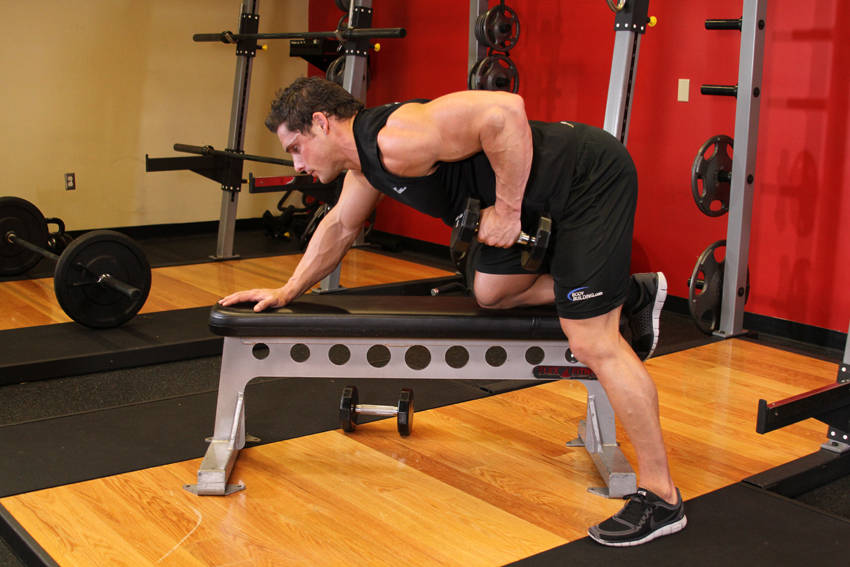 One-arm dumbbell row: end position